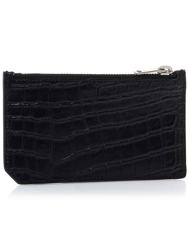 Crocodile Fragment Zipper Card Wallet Black - SAINT LAURENT - BALAAN 4