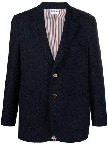 Tricolor Stripe Tweed Single Breasted Jacket Navy - THOM BROWNE - BALAAN 1