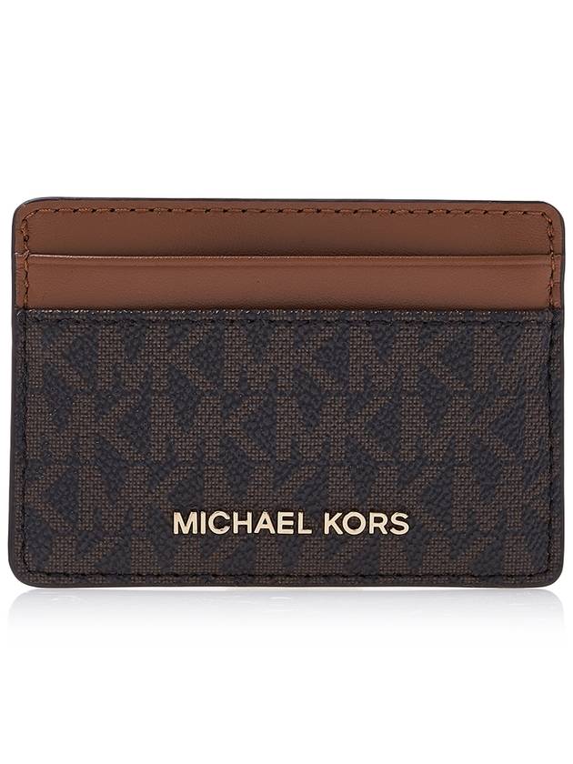 Jet Set Logo Plaque Card Wallet Brown - MICHAEL KORS - BALAAN 2