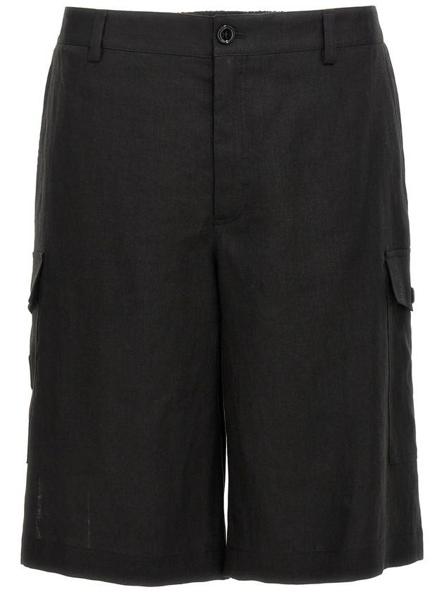 Black Bermuda Shorts With Logo Patch In Linen Man - DOLCE&GABBANA - BALAAN 1