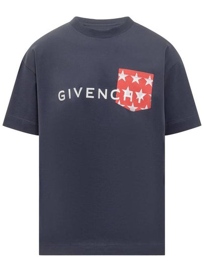 Logo Print Crew Neck Short Sleeved T-Shirt Blue - GIVENCHY - BALAAN 2