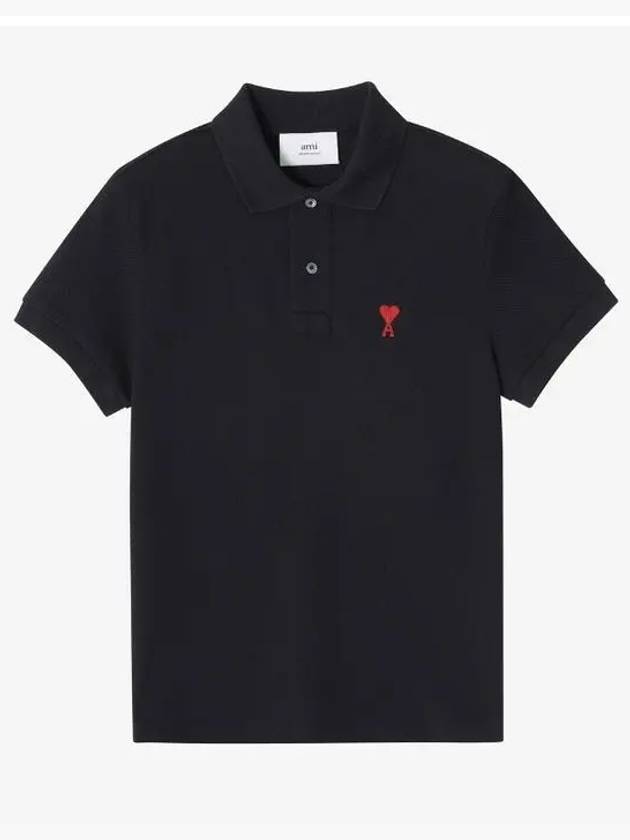 Heart Logo Polo Shirt Black - AMI - BALAAN 3