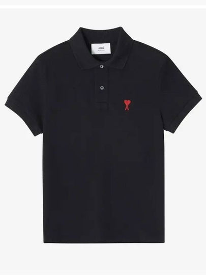 Heart Logo Polo Shirt Black - AMI - BALAAN 2