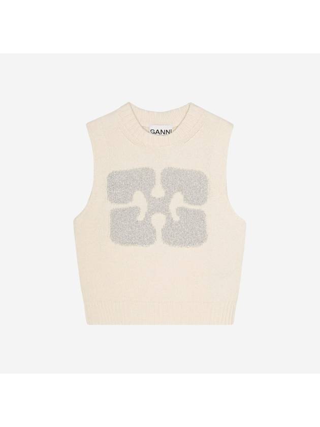 Graphic Wool Mix Vest Knit Top Egret - GANNI - BALAAN 2