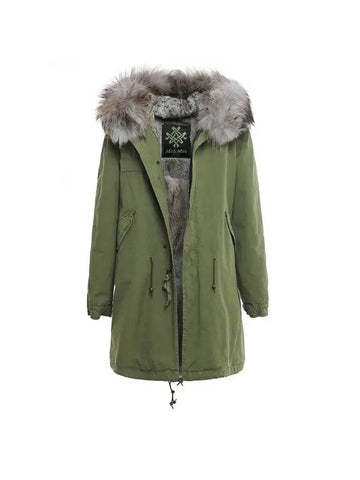 Army ARMY Rabbit Raccoon Fur Long Parka Khaki - MR & MRS ITALY - BALAAN.