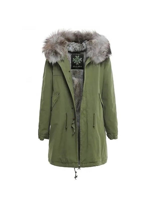 Army ARMY Rabbit Raccoon Fur Long Parka Khaki - MR & MRS ITALY - BALAAN 1