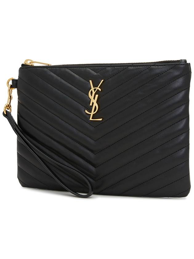 Matelasse Monogram Logo Strap Clutch Bag Black - SAINT LAURENT - BALAAN 3