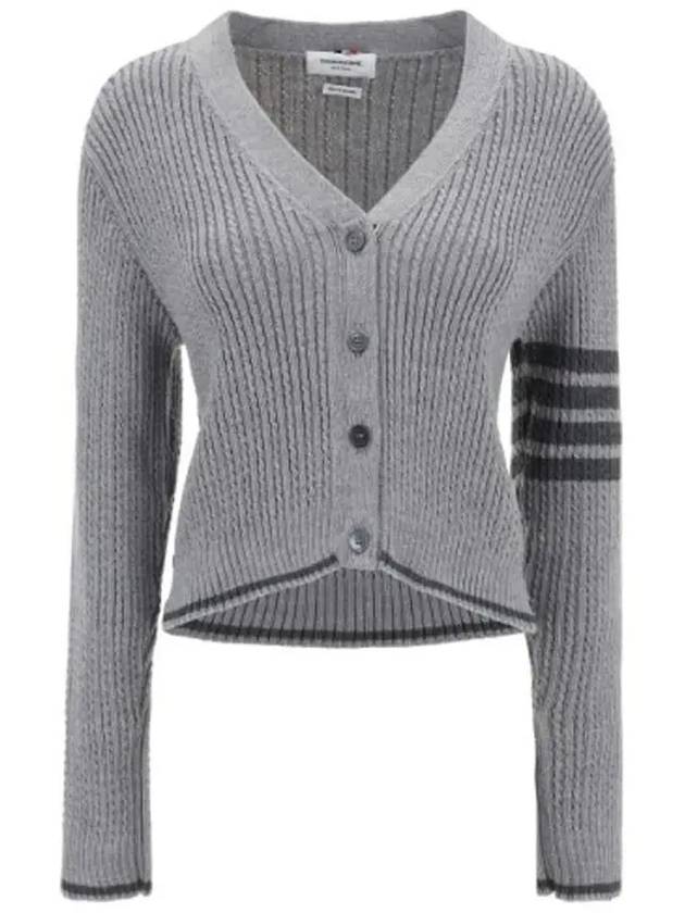 4 Bar Cable Wool Crop Cardigan Grey - THOM BROWNE - BALAAN 3