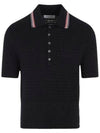 Textured Stitch Cotton Short Sleeve Polo Shirt Navy - THOM BROWNE - BALAAN 1