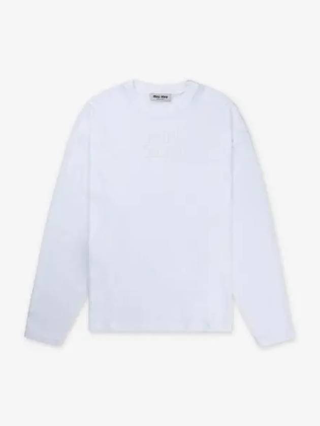 Logo Embroidered Cotton Long Sleeve T-shirt White - MIU MIU - BALAAN 2