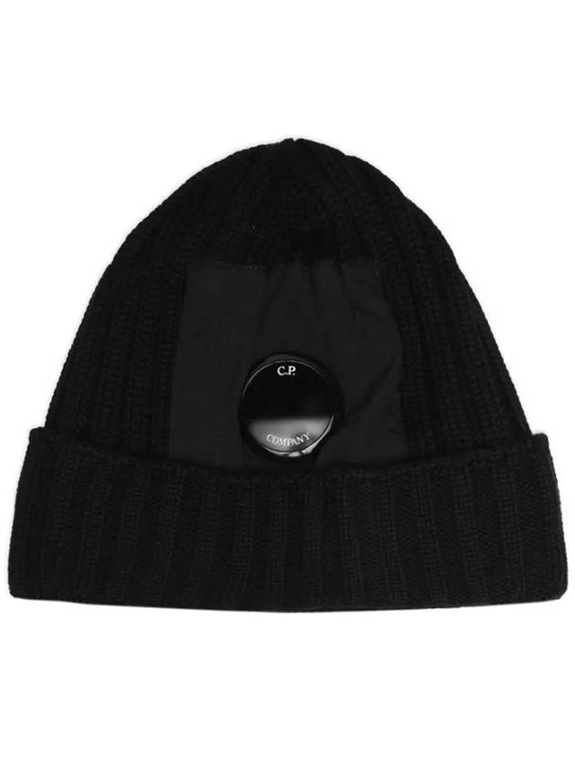 Lens Wappen Ribbed Wool Beanie Black - CP COMPANY - BALAAN 3