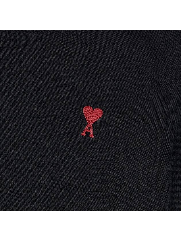 Heart Embroidered Logo Crew Neck Knit Top Black - AMI - BALAAN 7