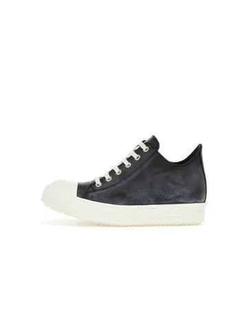 WOMEN Washed Leather Low Top Sneakers Black - RICK OWENS - BALAAN 1