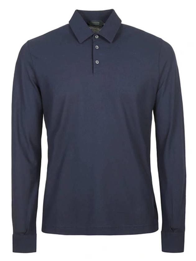 Men's Slim Fit OrGANNIc Ice Cotton Long Sleeve PK Shirt Navy - ZANONE - BALAAN 1