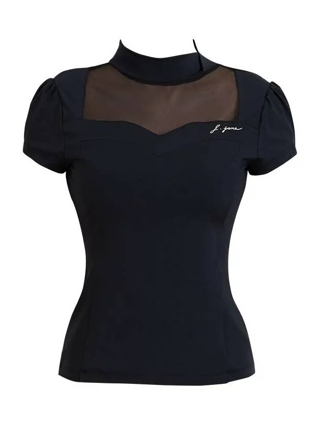 Golf Wear Heart Neck See-Through Short Sleeve T-Shirt Black - J JANE - BALAAN 3