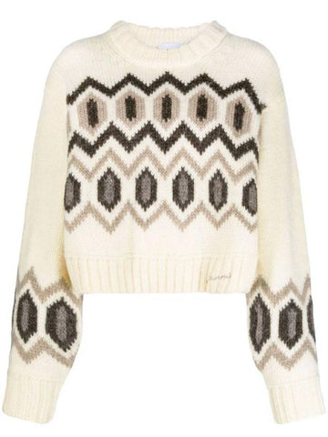 Chunky Wool Crop Knit Top Ivory - GANNI - BALAAN 1