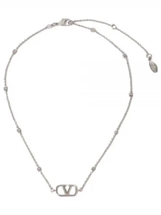 V Logo Signature Necklace Silver - VALENTINO - BALAAN 1