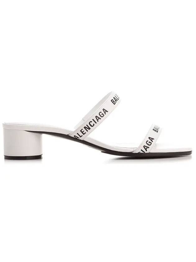 Women's Logo Round Sandals Heel White - BALENCIAGA - BALAAN.