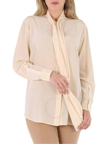 Burberry Pale Biscuit Kimmy Silk Pussy Bow Blouse, Brand Size 6 (US Size 4) - BURBERRY - BALAAN 1