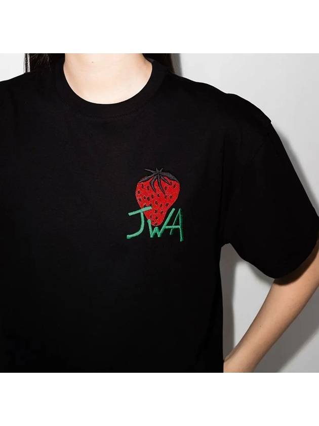 Strawberry Print Cotton Short Sleeve T-Shirt Black - JW ANDERSON - BALAAN 5