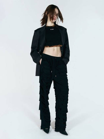 Double Layered Cut Out Sweat Track Pants Black - ULKIN - BALAAN 1