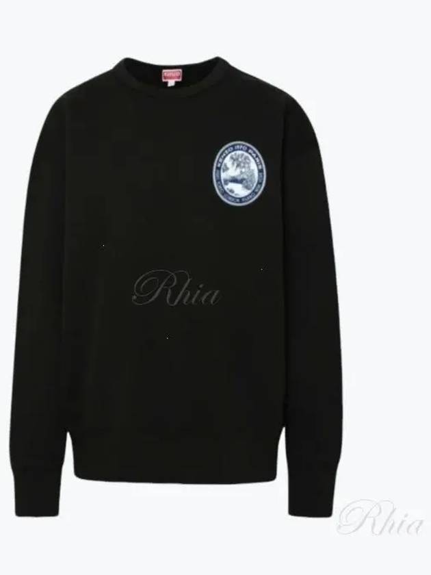 Logo Patch Crew Neck Sweatshirt Black - KENZO - BALAAN 2