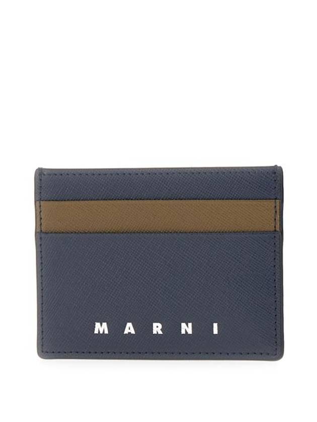 Debossed Logo Leather Card Wallet Navy - MARNI - BALAAN 3