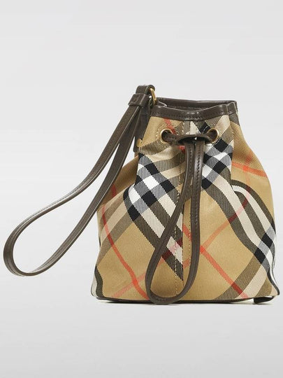 Check Drawstring Bucket Bag Sand - BURBERRY - BALAAN 2