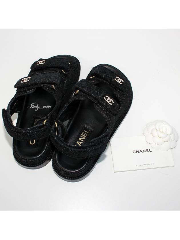 CC Logo Velcro Suede Kidskin Sandals Black - CHANEL - BALAAN 6