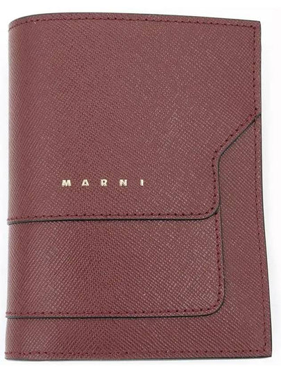 Logo Saffiano Half Wallet Burgundy - MARNI - BALAAN 2