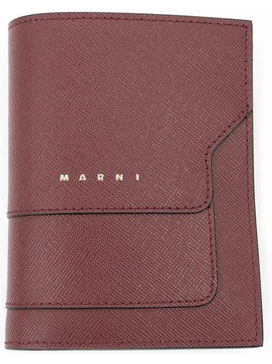 Saffiano Logo Half Wallet Burgundy - MARNI - BALAAN 2