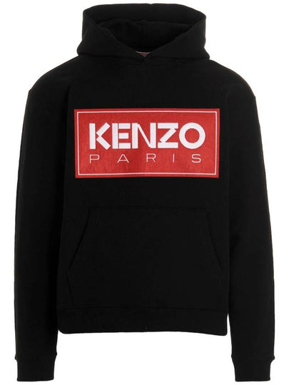 Paris Logo Patch Cotton Hoodie Black - KENZO - BALAAN 2