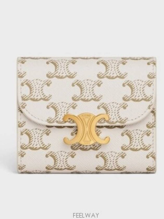 Triomphe Canvas Small Half Wallet White Tan - CELINE - BALAAN 2