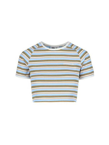 80s Rib Stripe Crop Baby Short Sleeve T Shirt Sky Blue - ADIDAS - BALAAN 1