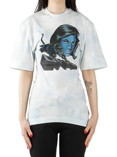 Women's Printed Short Sleeve T-Shirt Light Blue - OFF WHITE - BALAAN 2