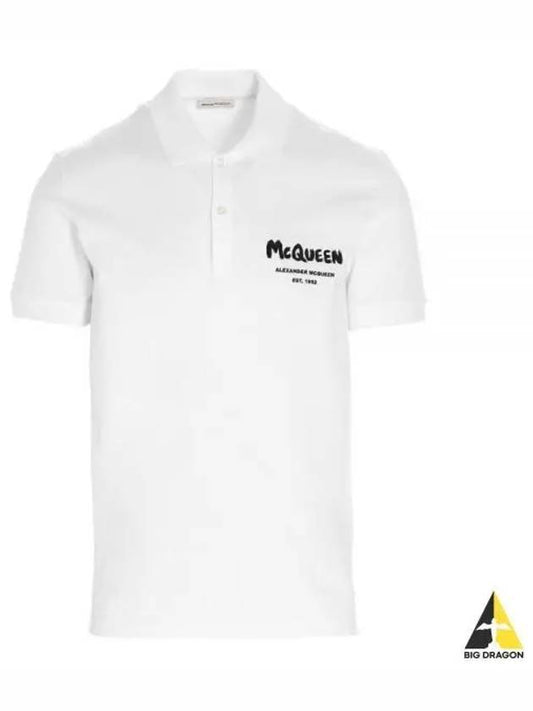 Men's Black Graffiti Logo Short Sleeve PK Shirt White - ALEXANDER MCQUEEN - BALAAN.