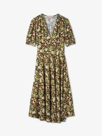 Flower Pattern V-Neck Midi Dress - MARNI - BALAAN 2