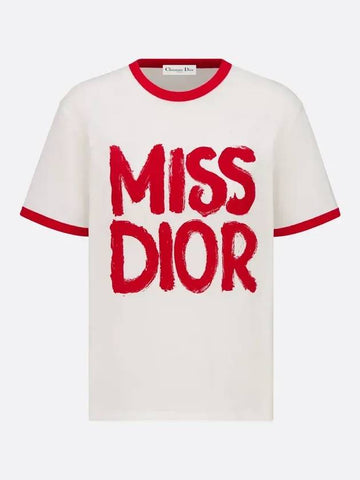 Miss Dior Graffiti Cotton Linen Short Sleeve T-Shirt Red White - DIOR - BALAAN 1