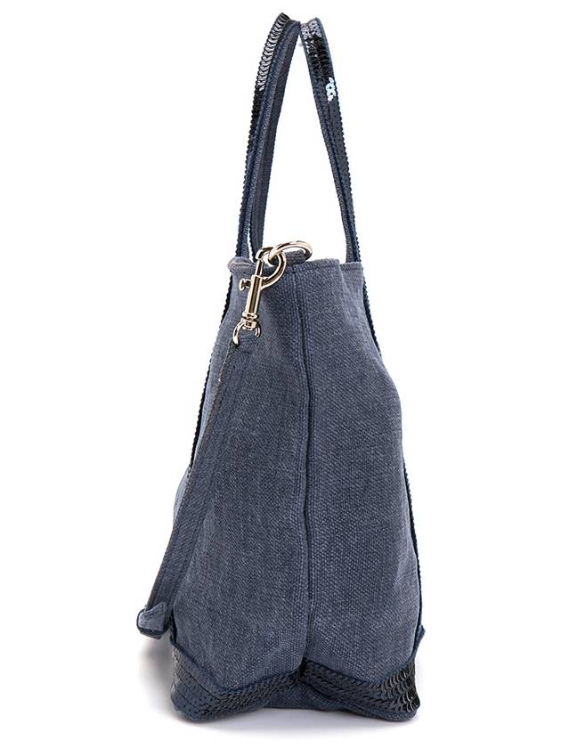 Women's Cabas Small Linen Tote Bag Navy - VANESSA BRUNO - BALAAN 4