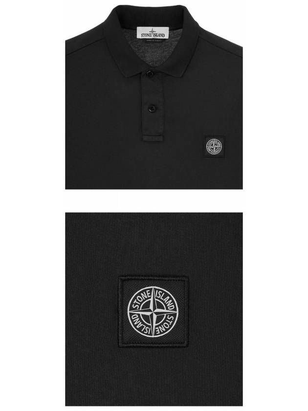 Men's Logo Patch Short Sleeve Cotton Polo Shirt Black - STONE ISLAND - BALAAN 6