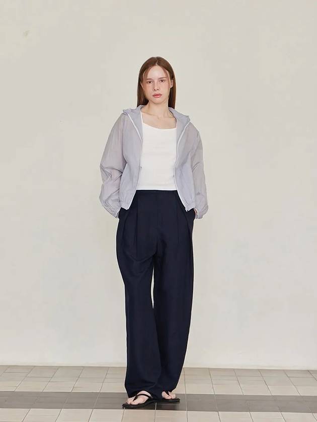 Wide Pin Tuck Linen Slacks Navy - LESEIZIEME - BALAAN 4