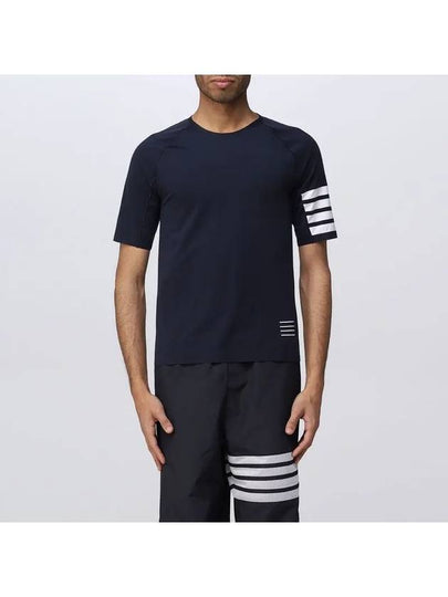 4-Bar Stripe Crew Neck Short Sleeve T-Shirt Navy - THOM BROWNE - BALAAN 2