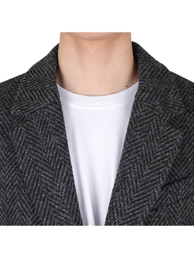 chevron pattern wool single-breasted structured coat gray black - AMI - 7