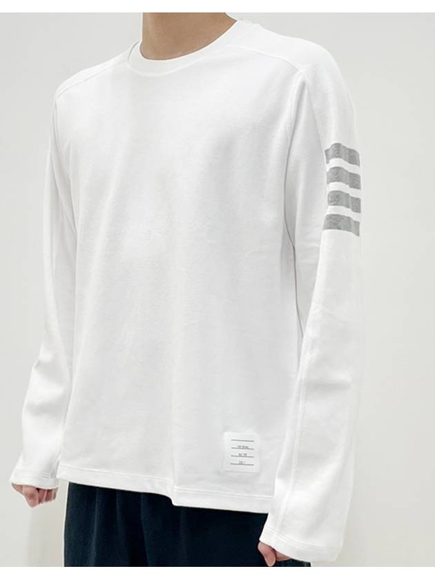 4-Bar Striped Cotton Long Sleeve T-Shirt White - THOM BROWNE - BALAAN 3