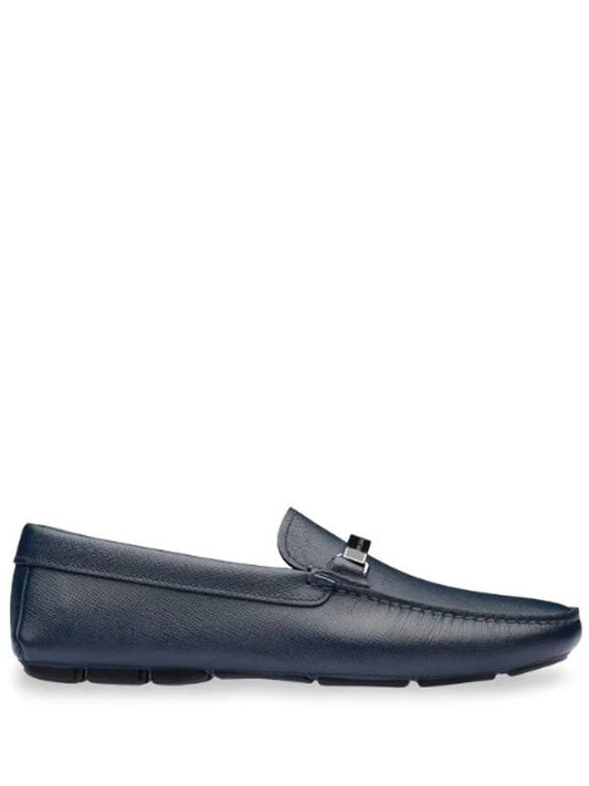 Logo Embellished Saffiano Leather Driving Shoes Baltic Blue - PRADA - BALAAN 1