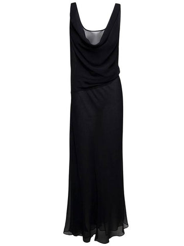 Long Black Relaxed Dress With Draped Neckline In Silk Woman - CHRISTOPHER ESBER - BALAAN 1