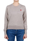 Heart Logo Crew Neck Merino Wool Knit Top Beige - AMI - BALAAN 2