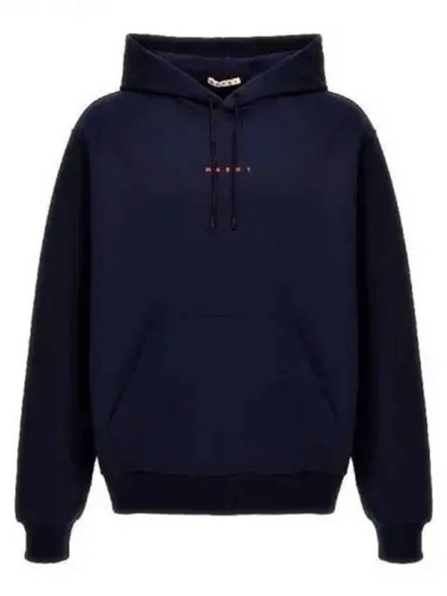 Logo Print Drawstring Hoodie Blue - MARNI - BALAAN 2