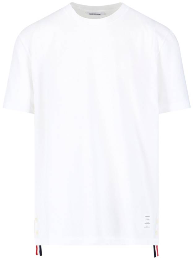 Men's Center Back Striped Short Sleeve T-Shirt White - THOM BROWNE - BALAAN 2