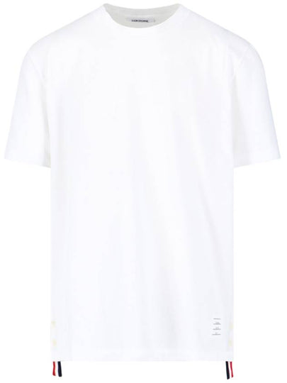 Men's Center Back Striped Short Sleeve T-Shirt White - THOM BROWNE - BALAAN 2